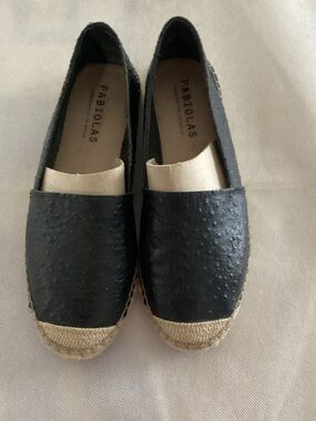 Fabiolas Black Textured Espadrille Slip-Ons